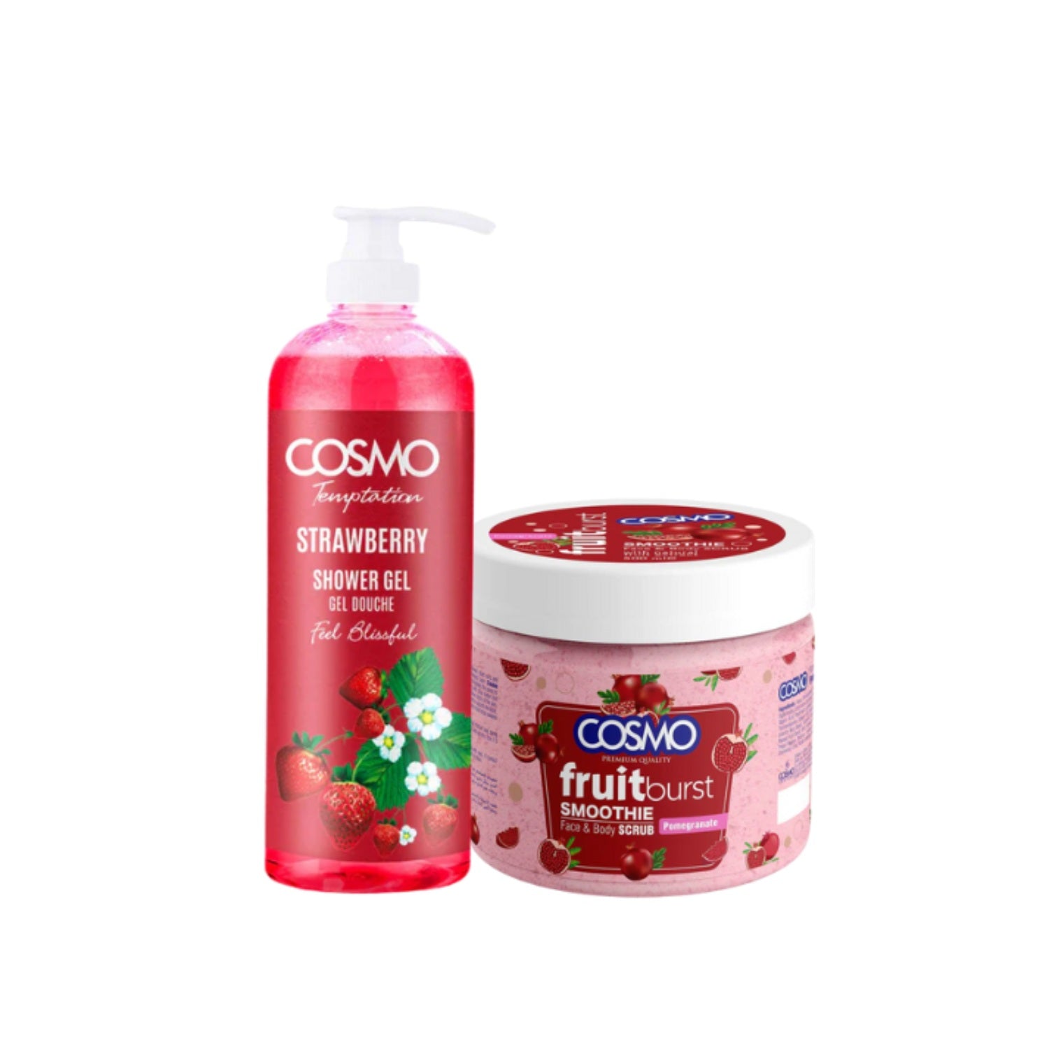Combo Set - Temptation Shower Gel Strawberry - Pomegranate Face & Body Scrub